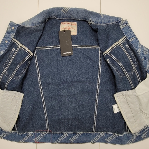 True Religion Light Bliss Wash Relaxed Trucker Jean Denim Jacket Women Sz M New - Picture 6 of 11